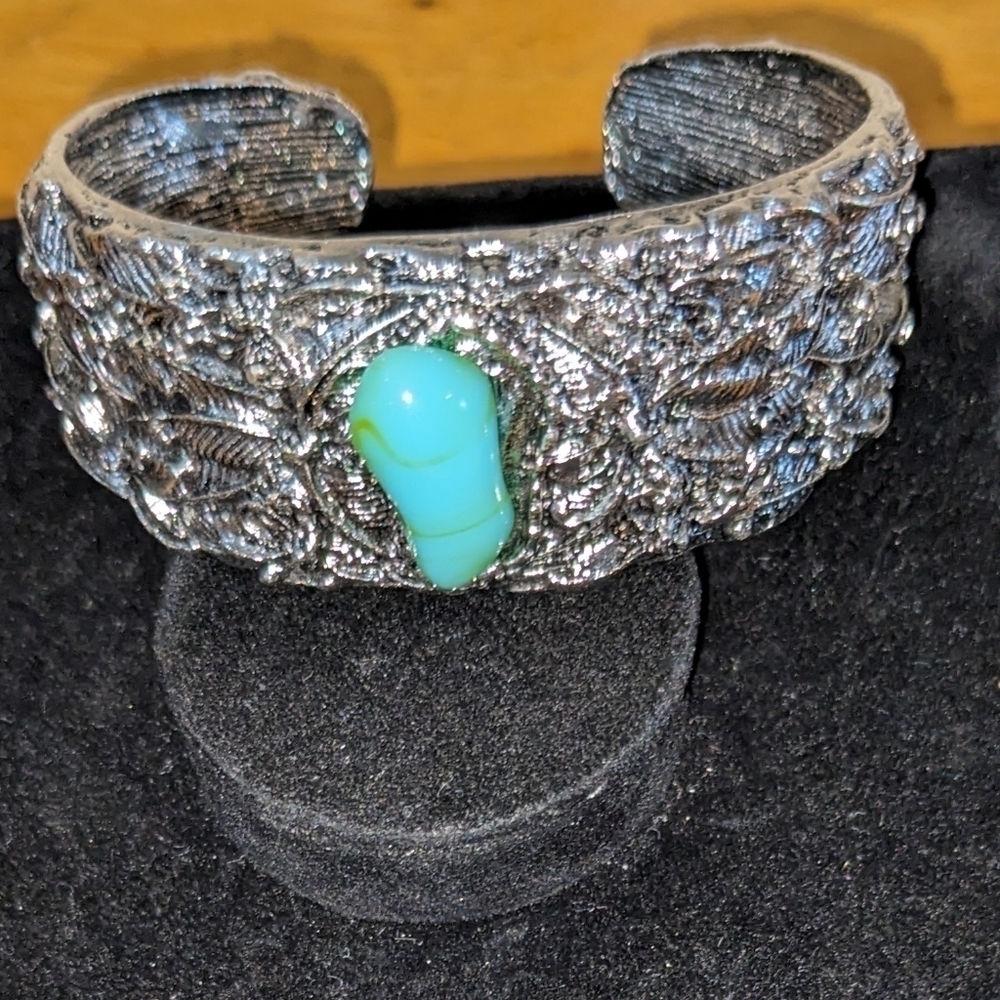 New Vintage Style Open Cuff Bangle Inlaid Synthetic Gemstones Boho, T4B5F